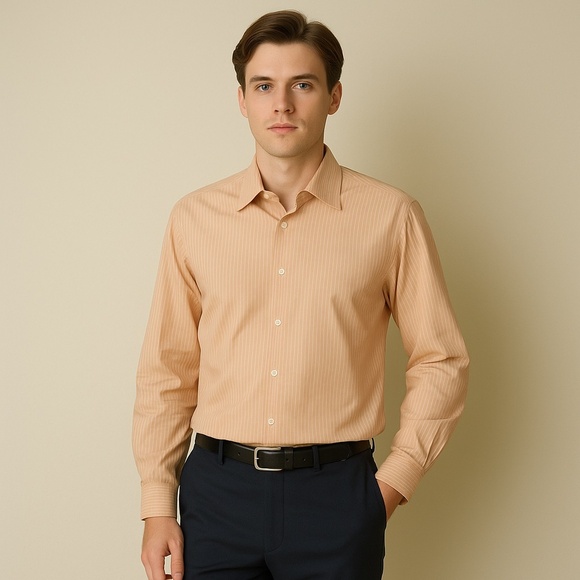 BOSS Hugo Boss Slim Fit Peach Stripe Dress Shirt Tailored European Fit 41/42 L - Picture 1 of 13